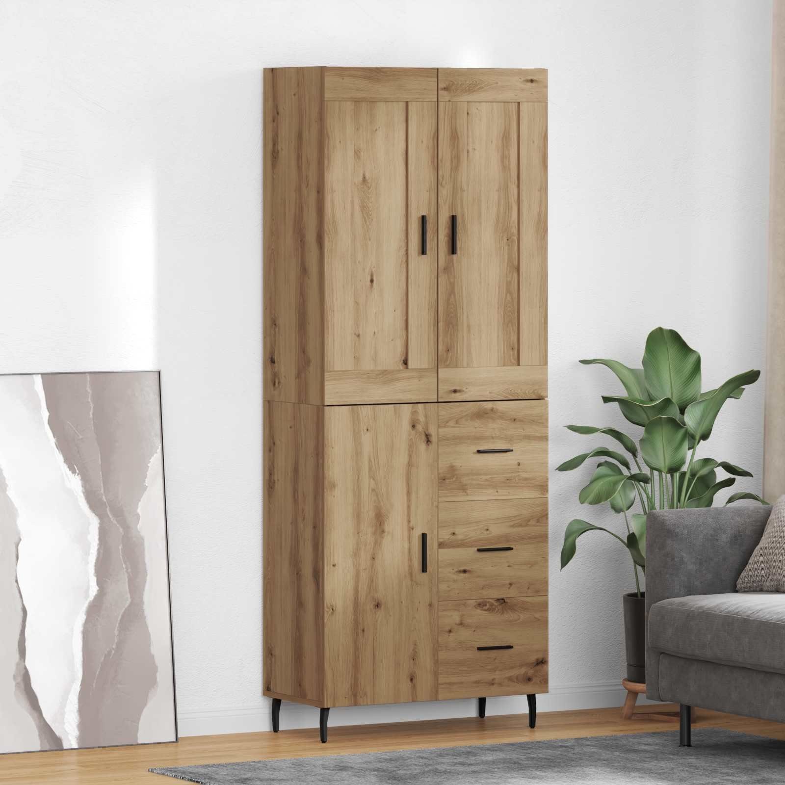 vidaXL Highboard 2 pcs Dąb rzemieślniczy Drewno inżynieryjne i szkło