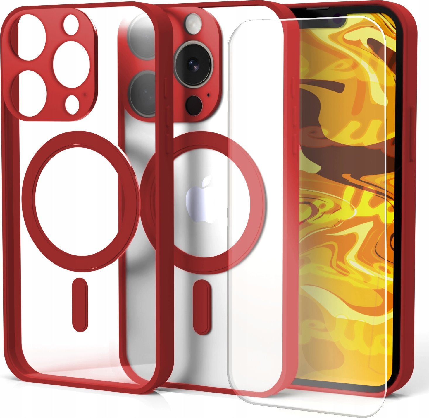 Hello Case Etui do iPhone 15 Pro Czerwony (MagSafe, Pancerne, Obudowa) szkło