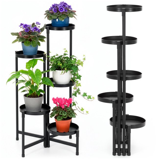 Kwietnik metalowy 78,5 cm stojak na kwiaty z 5 półkami loft nowoczesny czarny UNIWERSALNY