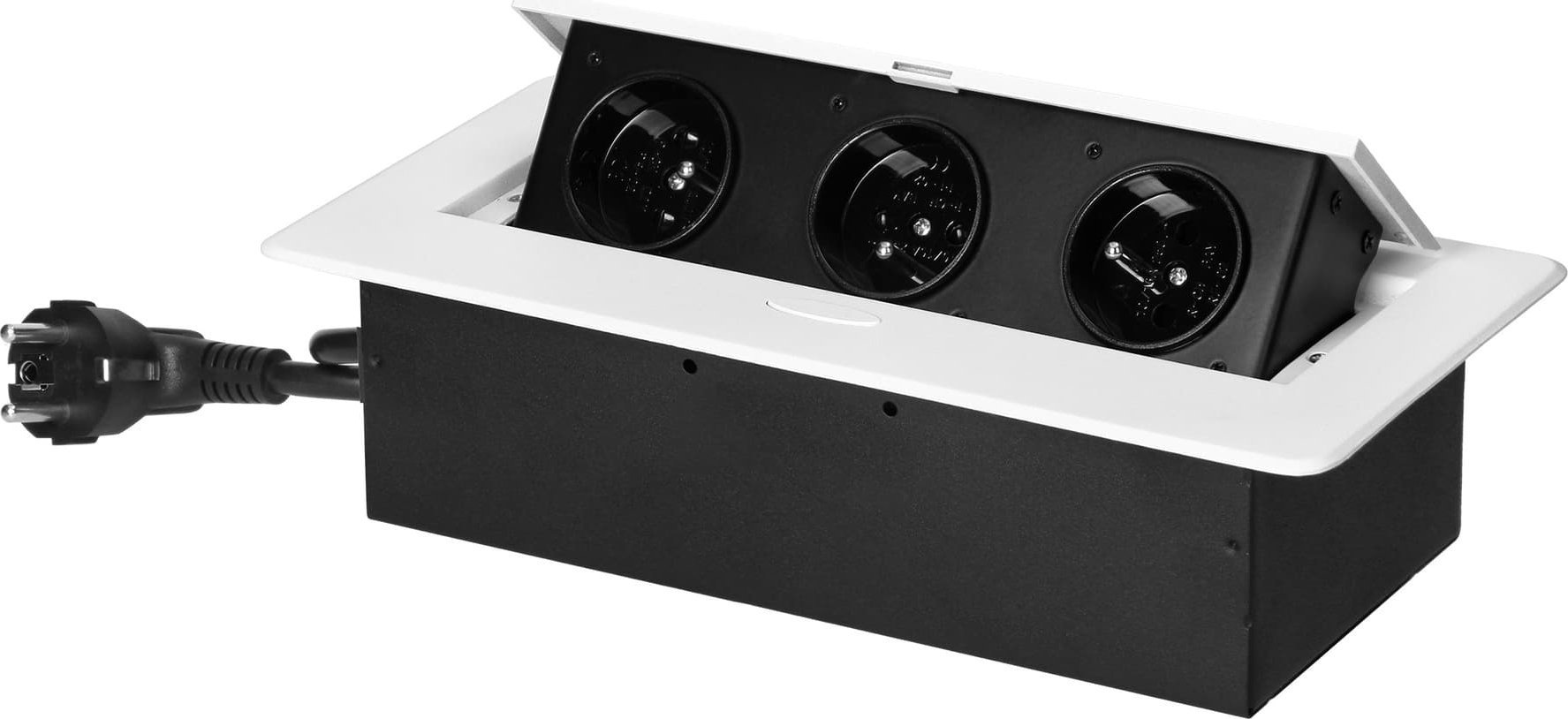 Orno Gniazdo meblowe wpuszczane w blat z płaskim frezowanym rantem i przewodem 1,5m, 3x2P+Z, białe