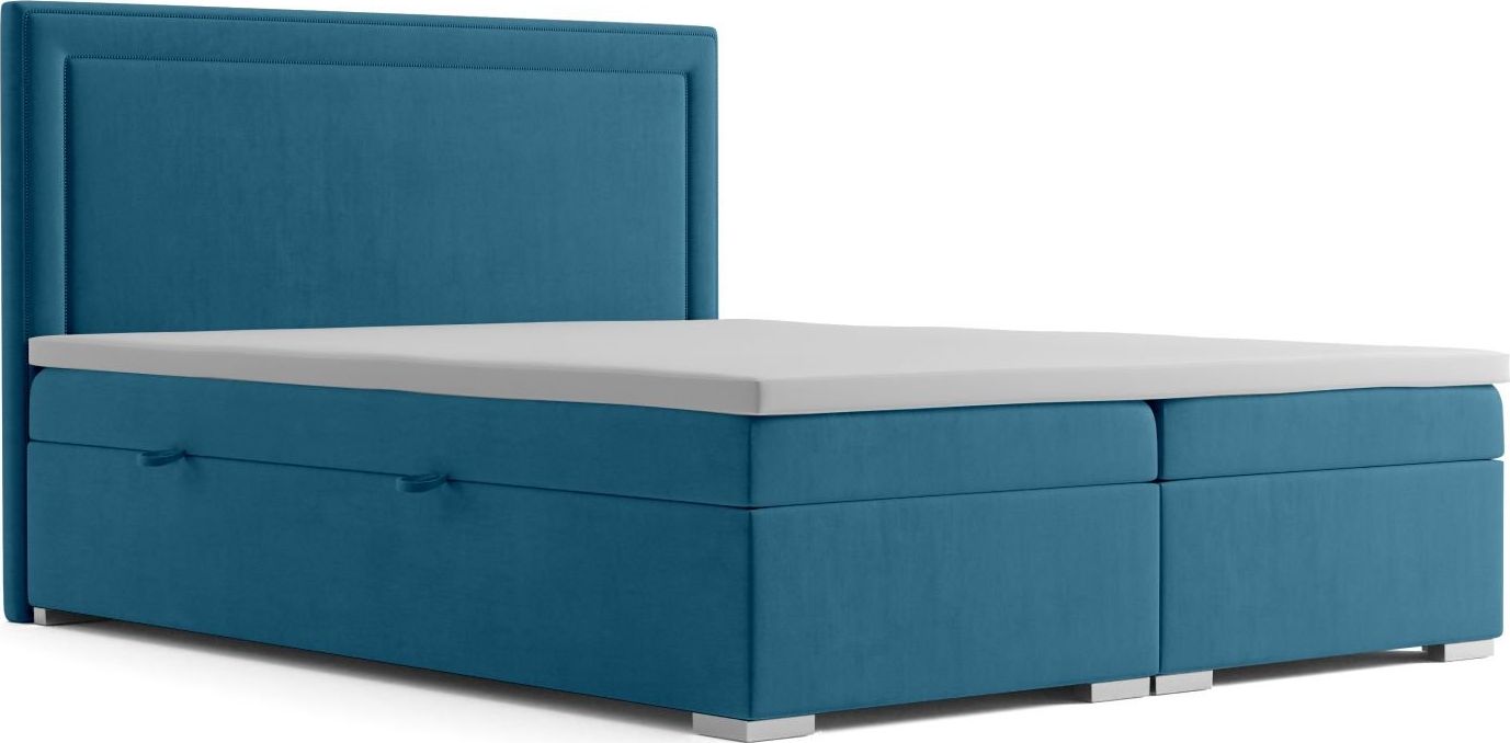 LAVERTO Łóżko kontynentalne NESS 140x200 ciemno niebieskie velvet z pojemnikiem