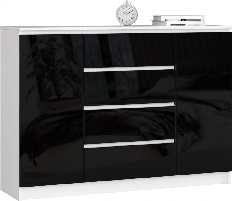Fabryka Mebli Akord KOMODA K 140 cm 2 DRZWI 4 SZUFLADY AKRYL CZARNY WYSOKI POŁYSK
