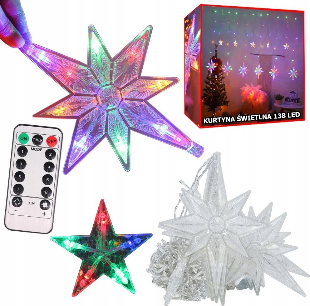 Dekoracja świąteczna Verk LAMPKI GIRLANDA GWIAZDKI KURTYNA ŚWIETLNA 138 LED