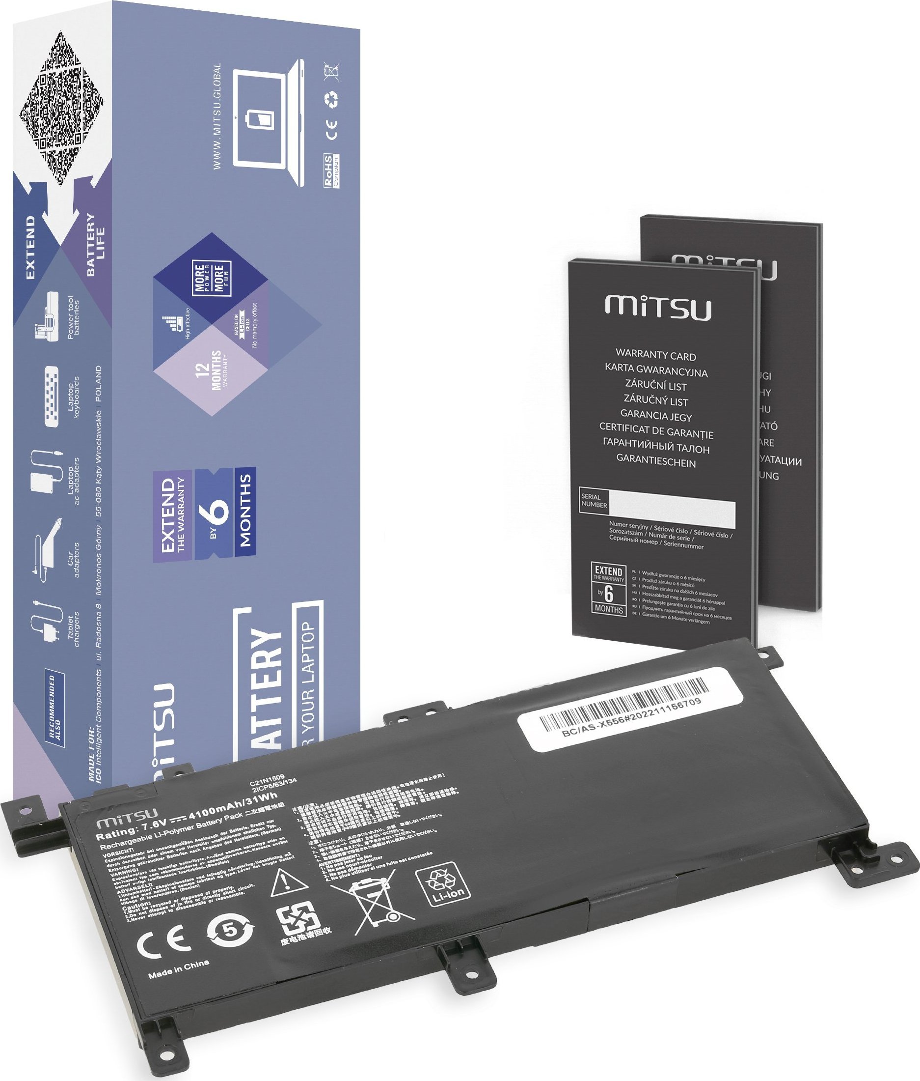 Bateria Mitsu Bateria C21N1509 do Asus X556 X556U X556UB X556UF