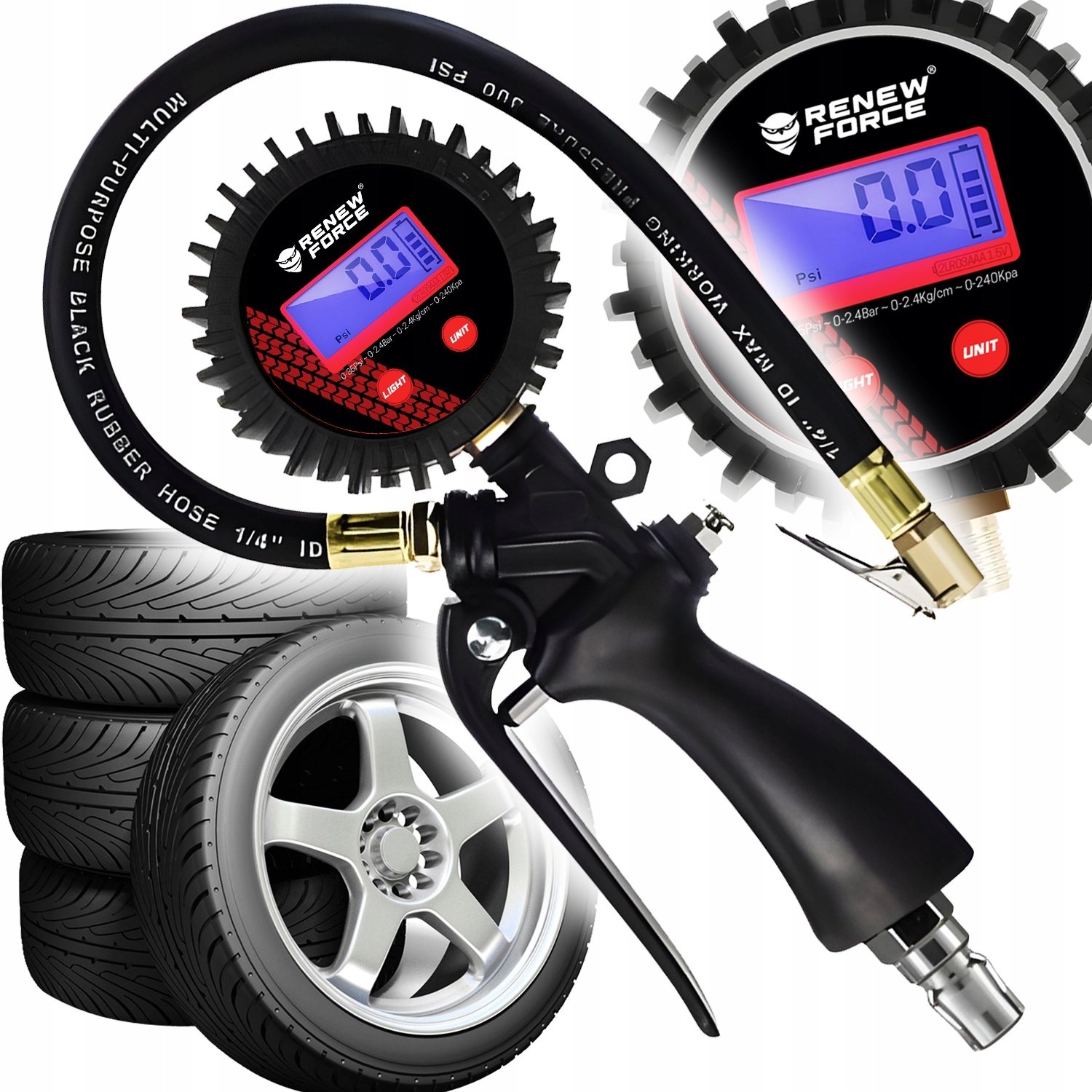 PISTOLET DO POMPOWANIA KÓŁ Z CYFROWYM MANOMETREM 18 BAR DOKŁADNOŚĆ 0,01 BAR