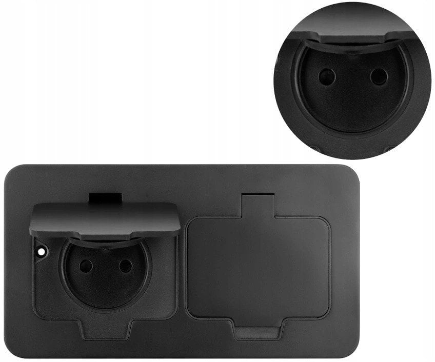 Hermetyczne gniazdo elektryczne podwójne, prostokątne, IP55, czarne