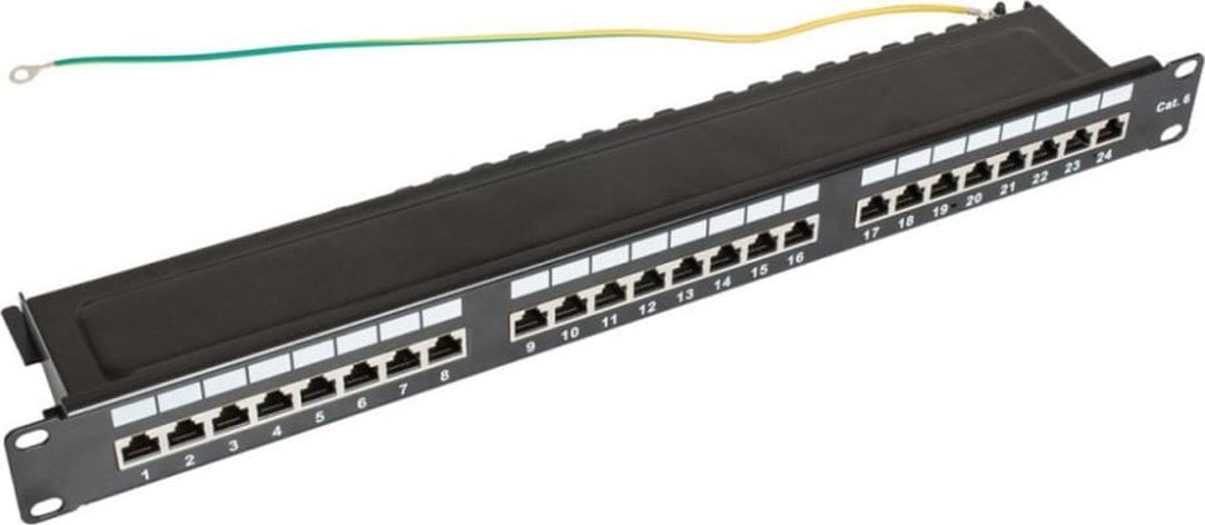 TKH Panel kat.6 19 cali 1U, 24xRJ45 FTP czarny z półką CCAS-PA6-24STP-O-2