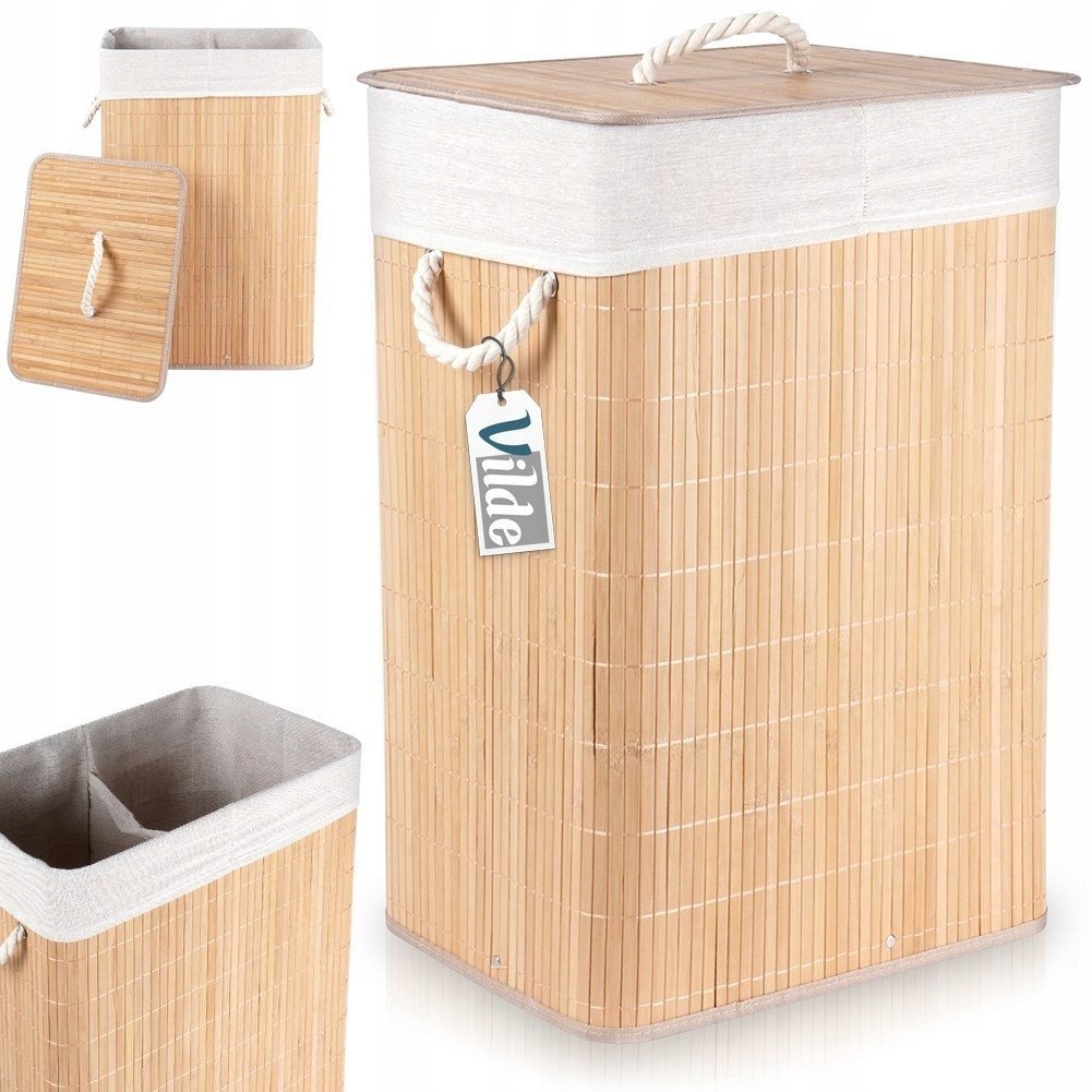 Kosz na pranie bambusowy beżowy 70 l orion