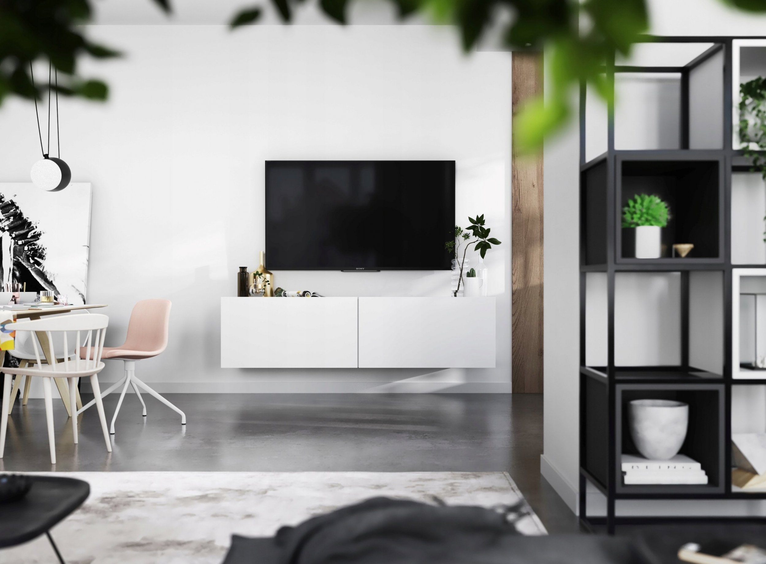 Meble Lindner Wisząca szafka RTV Mała komoda biała MAT 120 cm