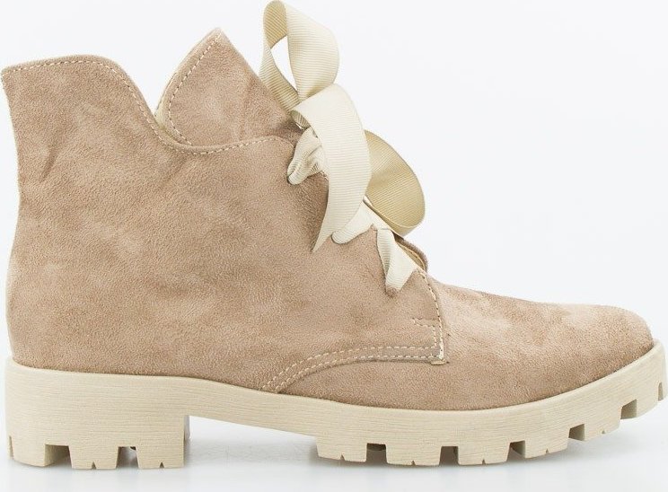 Optimo Botki wiązane kokardą zamszowe beżowe Optimo-37