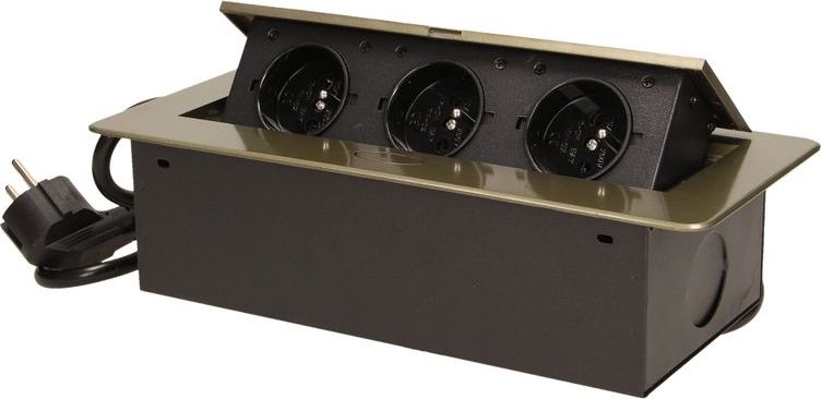 Orno Gniazdo meblowe wpuszczane w blat z płaskim frezowanym rantem i przewodem 1,5m, 3x2P+Z, mosiądz