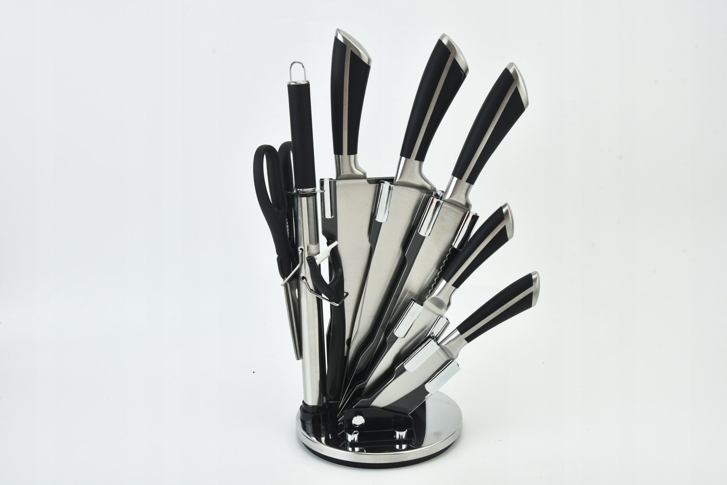 Elitehoff ZESTAW 9 ELEM. NOŻY KUCHENNYCH W STOJAKU Z OSTRZAŁKĄ I NOŻYCAMI E-6263