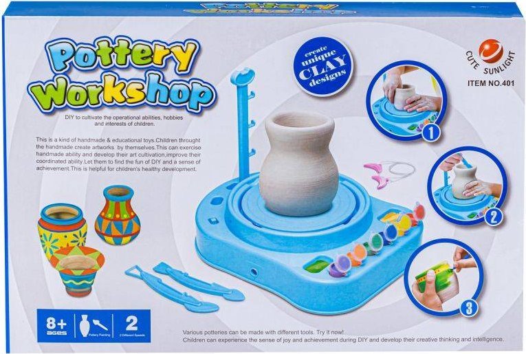 Koło Garncarskie RÓŻOWE - Mały Artysta - farbki, masa, koło, narzędzia