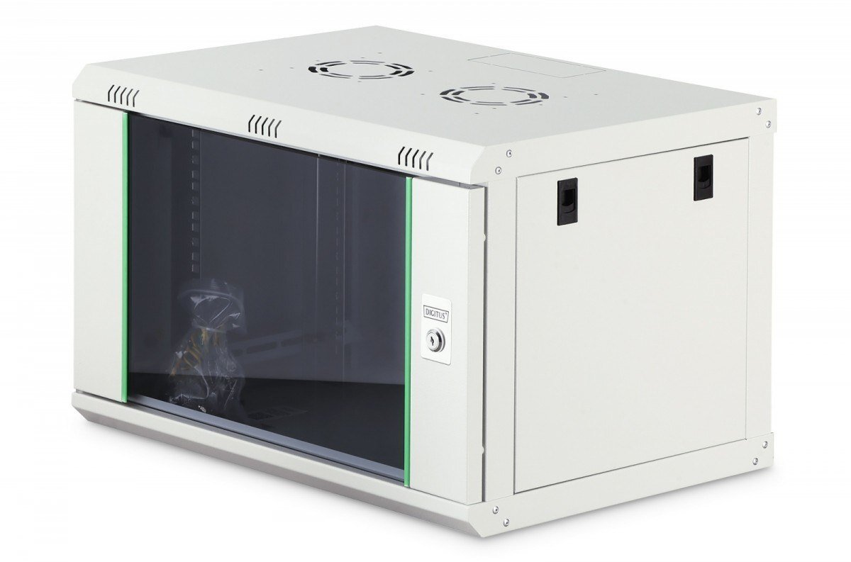 Szafa Digitus Szafa sieciowa wisząca jednosekcyjna Dynamic 19" 7U, 600x450, szklane drzwi, szary, niezmontowana, 60kg