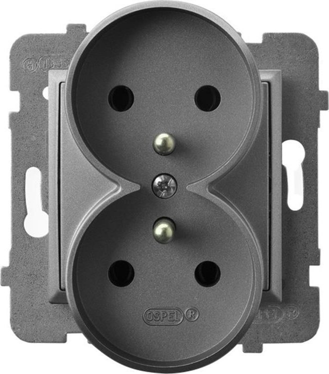 Ospel Aria szary mat - gniazdo podwójne (+0) do ramki GP-2URZ/m/70