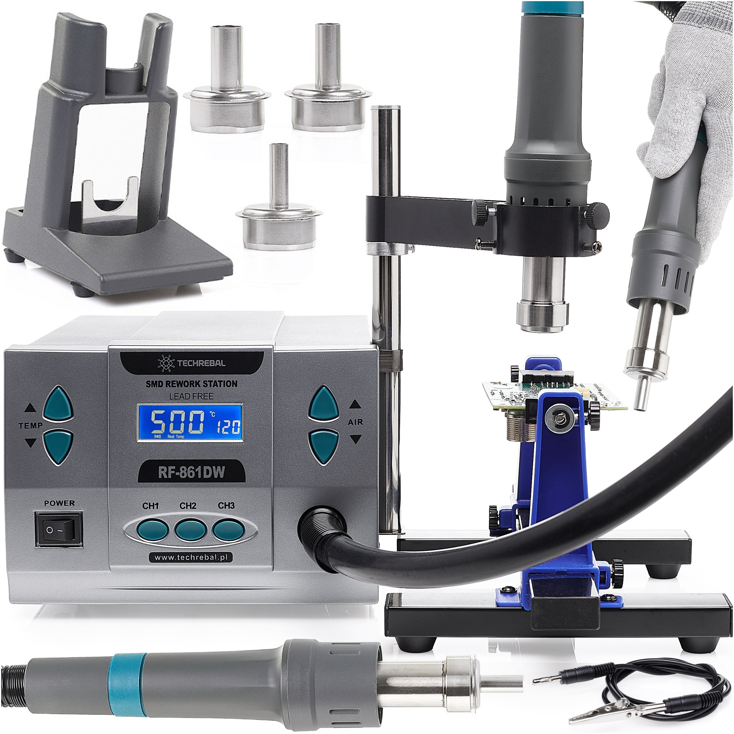 Stacja Hot Air na Gorące Powietrze Spawarka 861DW Uchwyt Kolby i PCB