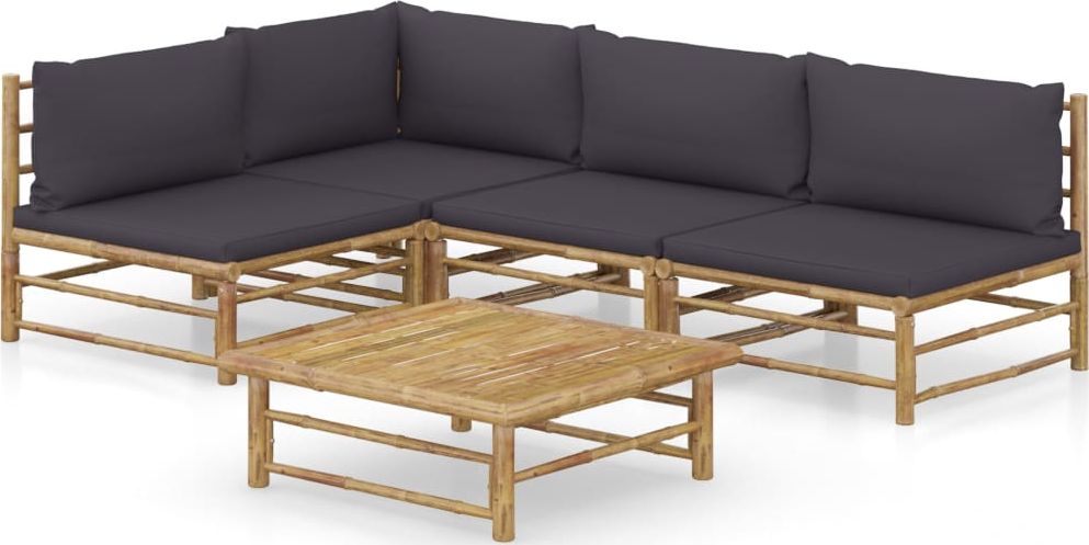 vidaXL 5-cz. zestaw mebli do ogrodu ciemnoszare poduszki bambus