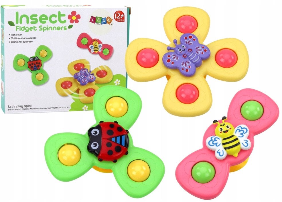 Zabawka Sensoryczna 3 Spinnery Pszczółka Biedronka Motylek Przyssawki