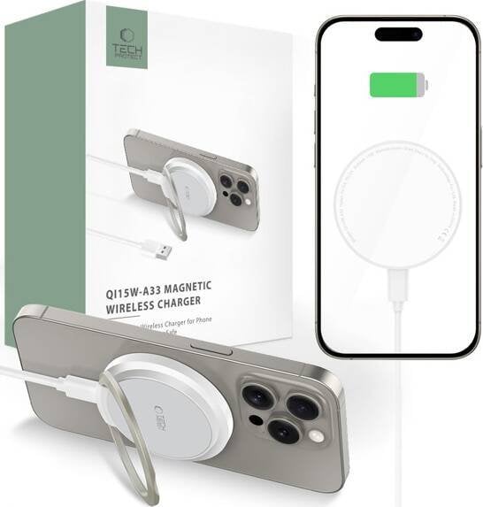 Ładowarka Tech-Protect TECH-PROTECT QI15W-A33 MAGNETIC MAGSAFE WIRELESS CHARGER WHITE
