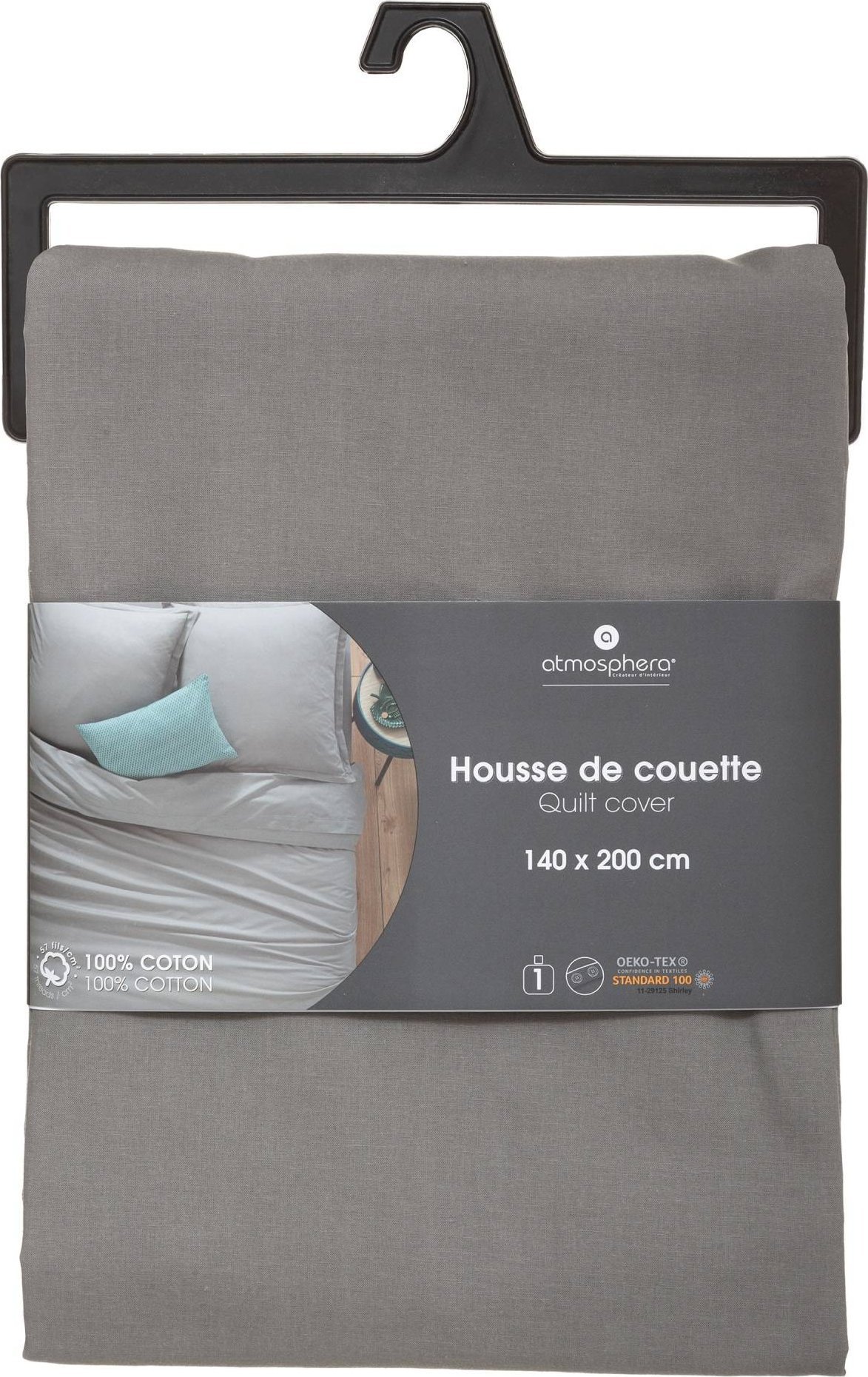 Atmosphera Poszwa na kołdrę, 140 x 200 cm, bawełna, szara