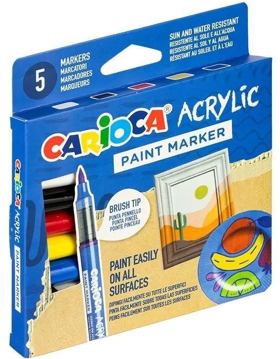 Markery akrylowe z pędzelkiem 5 kolorów CARIOCA EDUKAMP