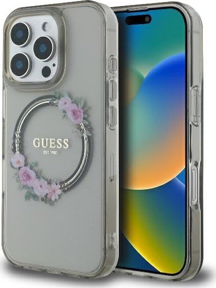 Guess Guess GUHMP16LHFWFCK iPhone 16 Pro 6.3" czarny/black hardcase IML Flowers Wreath MagSafe