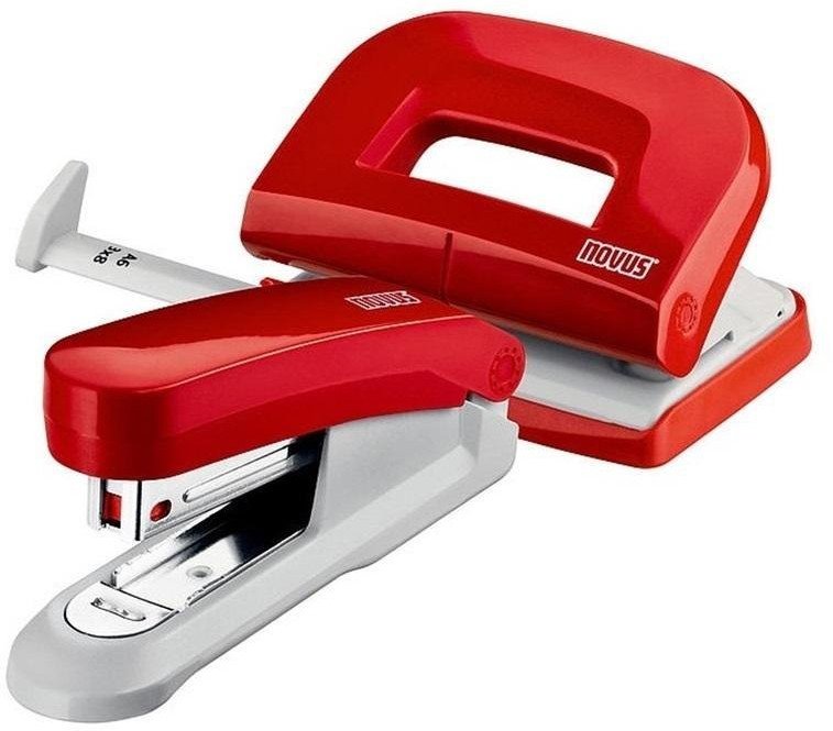 Zestaw zszywacz E15 + dziurkacz E210 czerwony