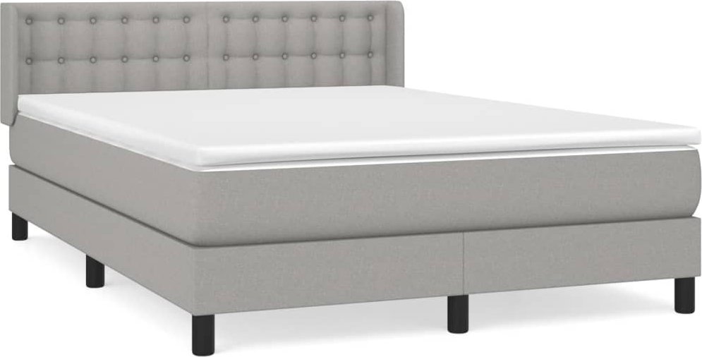 Łóżko Kontynentalne Z Materacem, Jasnoszare, Tkanina, 140X190Cm