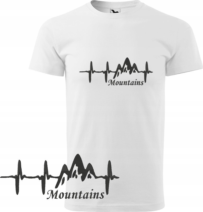 KOSZULKA MĘSKA Z GÓRAMI EKG BIAŁA XL KRÓTKI RĘKAW HAFT PREZENT BAWEŁNA 100%