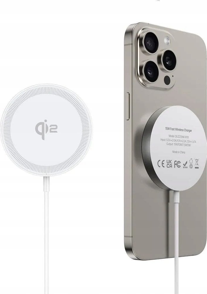 Ładowarka Duzzona DUZZONA W18 - ładowarka indukcyjna kompatybilna z MagSafe 15W i ładowaniem Qi2 biała