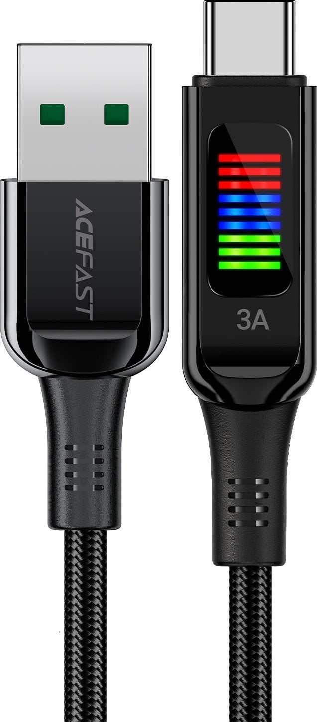 Acefast Kabel przewód USB-A - USB-C 60W z wyświetlaczem 1.2m czarny Kabel przewód USB-A - USB-C 60W z wyświetlaczem 1.2m czarny
