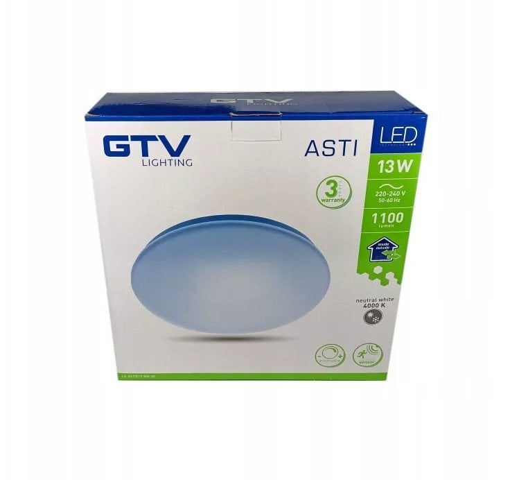 Oprawa plafoniera z mikrofalowym czujnikiem ruchu ASTI-D13 LED 13W GTV 1100lm 4000K AC220-240V IP44 O254mm dim biała LD-ASTID13-NW-00