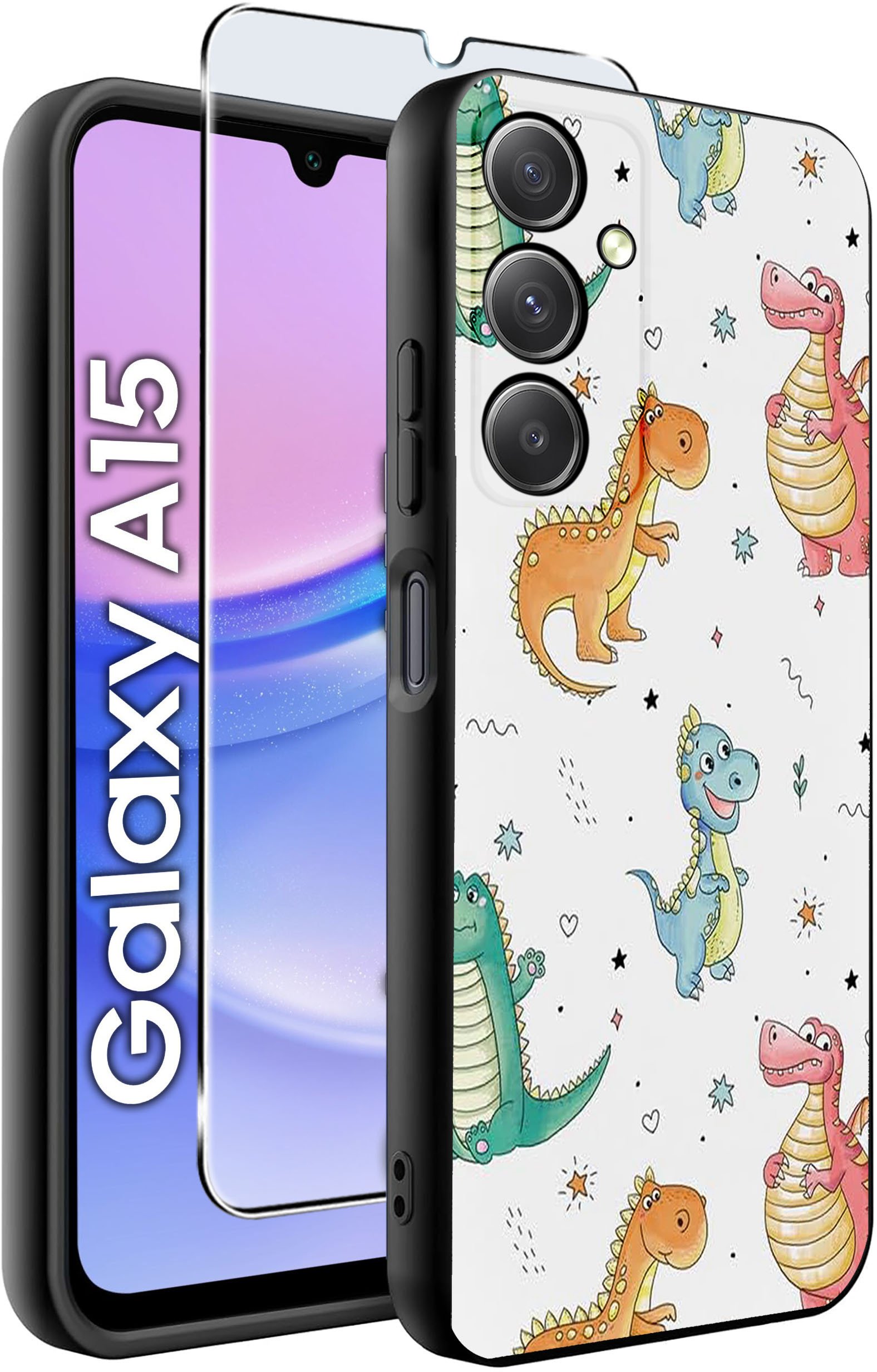ETUI do Samsung A15 4G | 15 5G WZORY | SILIKONOWE MATT CASE + SZKŁO 9H