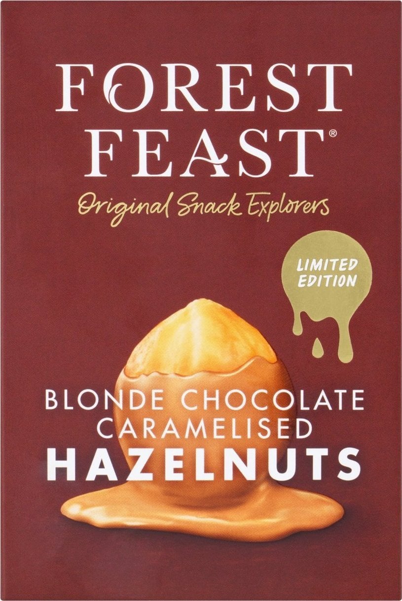 Forest Feast chocolate-coated caramelized hazelnuts in a gift cube, 100 g