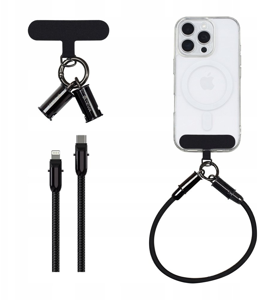 Devia kabel uniwersalna smycz 2w1 PD USB-C - Lightning 0,3 m 27W czarny