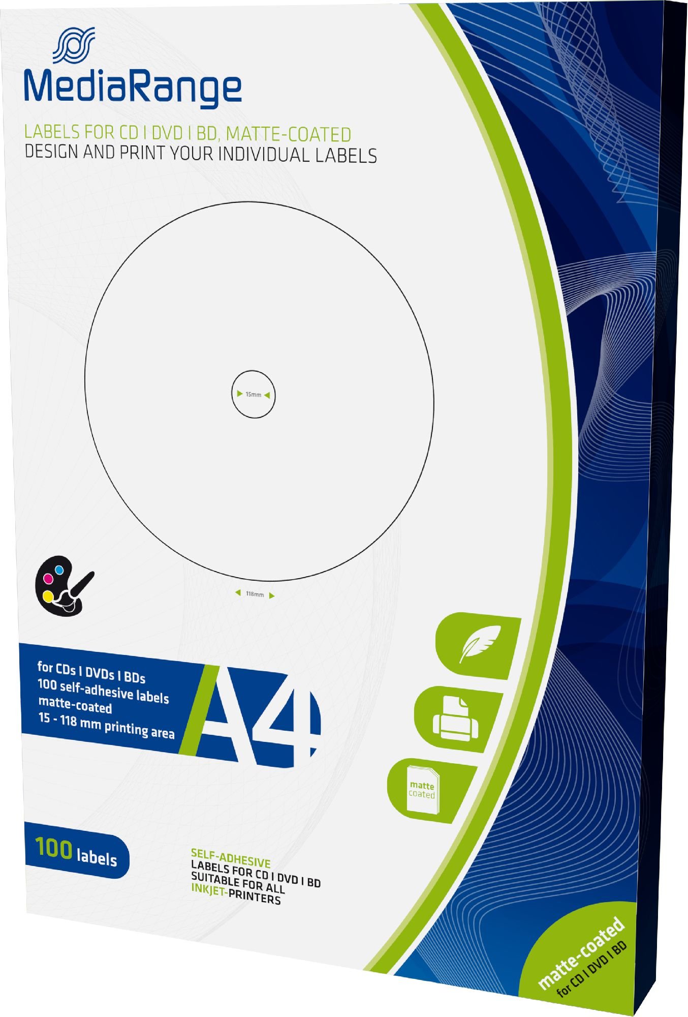 MediaRange Etykiety do CD/DVD/Blu-Ray 15mm-118mm (MRINK130)