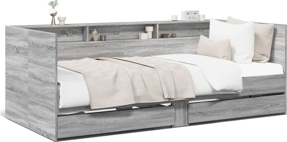 vidaXL vidaXL Łóżko dzienne z szufladami, szary dąb sonoma, 100x200 cm