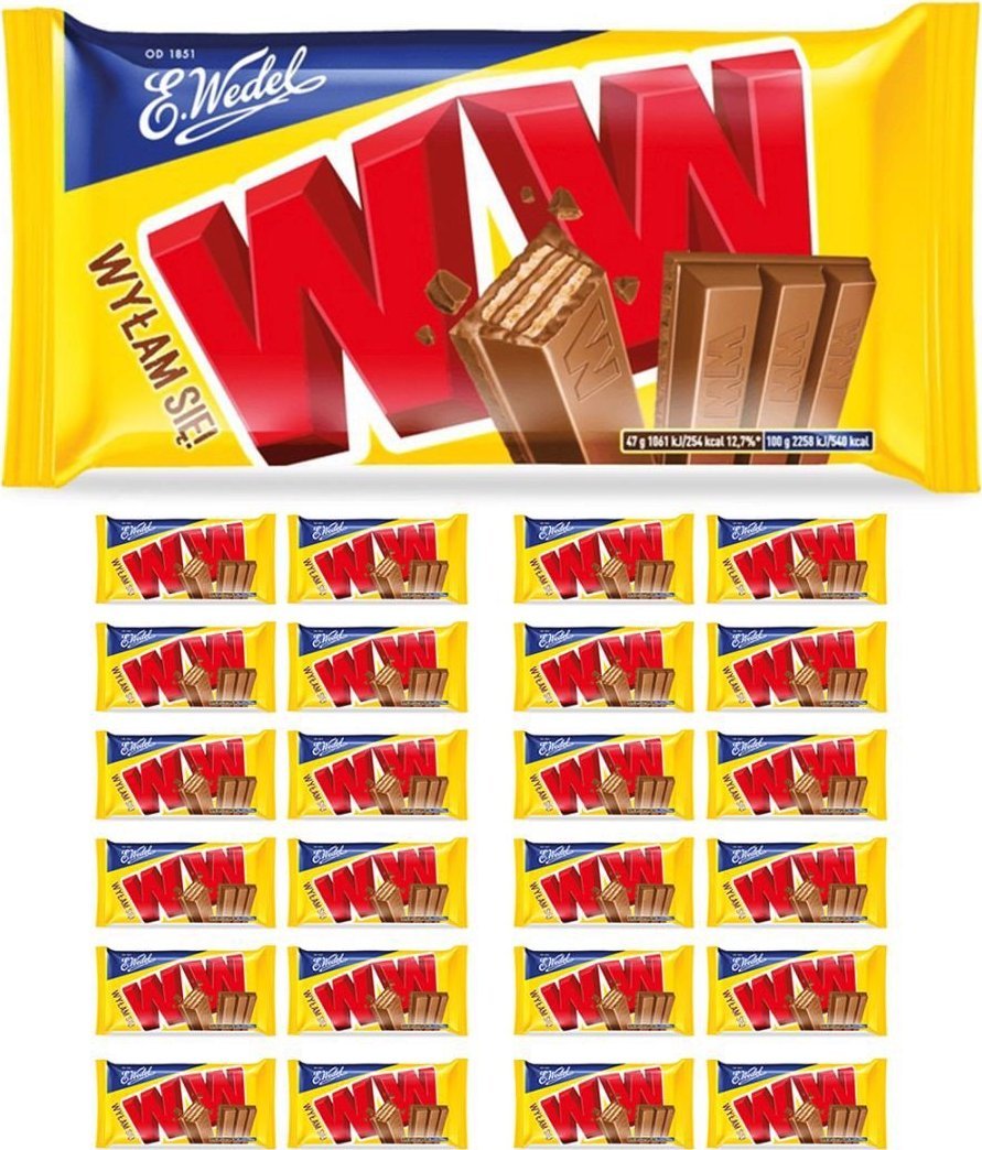 Wedel E. WW Cztery wafelki przekładane nadzieniem orzechowym arachidowym w mlecznej czekoladzie 47 g x 24 sztuk