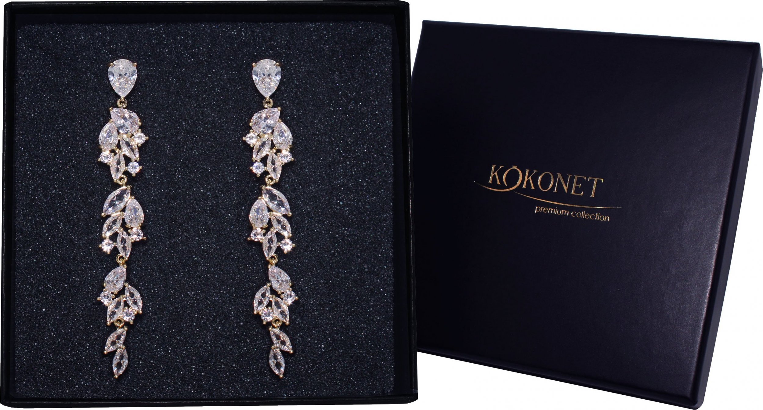 KOKONET Pozłacane efektowne kolczyki na ślub z pudełkiem i gwarancją PREZENT panieński