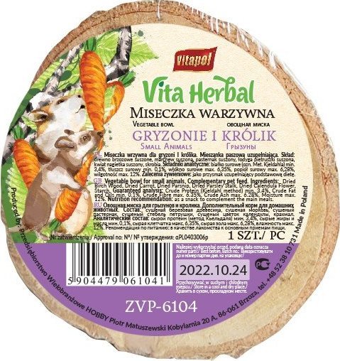 Vitapol Miseczka warzywna dla gryzoni i królika, 1 szt.
