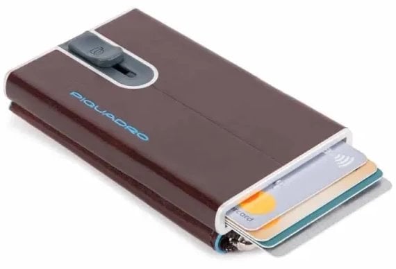 Piquadro Piquadro, Blue Square, Leather, Card Holder, Square Sliding System with Zipped Coin Pocket, PP5359B2R-MO, Mahogany, For Men For Men