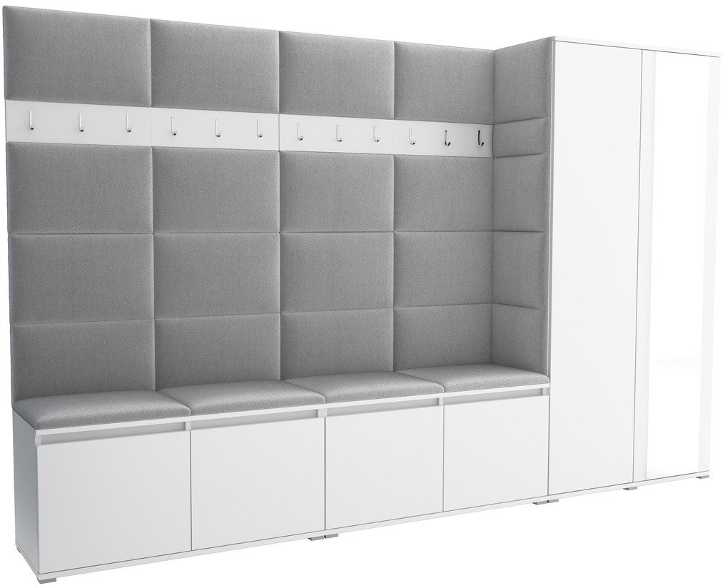 Tapicerowana garderoba Noris V z lustrem - biały + tkanina Trinity 32