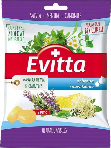polbioeco Evitta cukierki bez cukru o smaku szałwi, cytryny i czarnego bzu 60 g