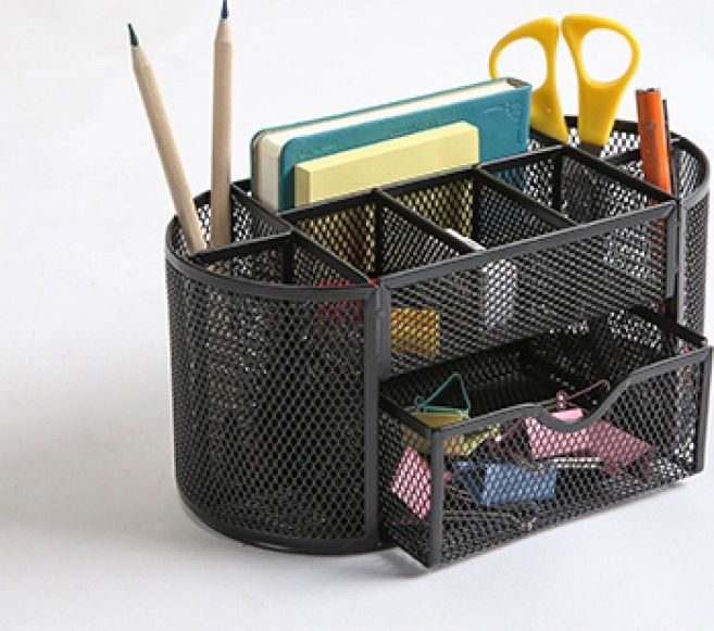 Q-Connect Przybornik na biurko Q-CONNECT Office Set, metalowy, z szufladką, czarny