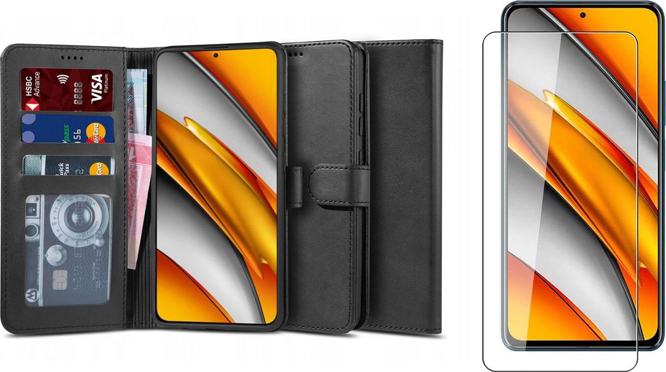 Braders Etui Wallet 2 + Szkło Hartowane Płaskie do Xiaomi Poco F3