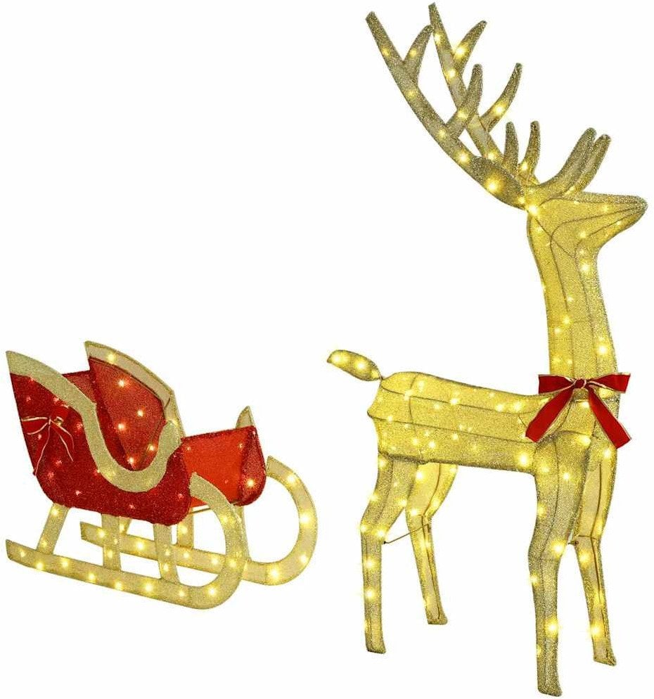 vidaXL Renifer ciągnący sanie Ciepła biel 70 x 26 x 128,5 cm tkanina