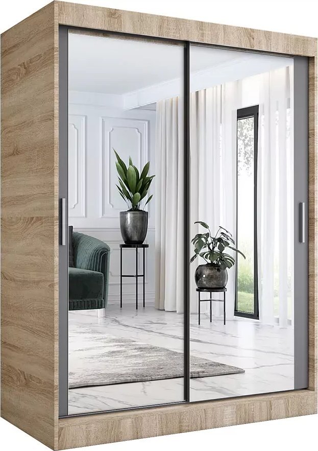 Elior Szafa przesuwna z lustrem 150 cm dąb sonoma + antracyt - Edna 4X