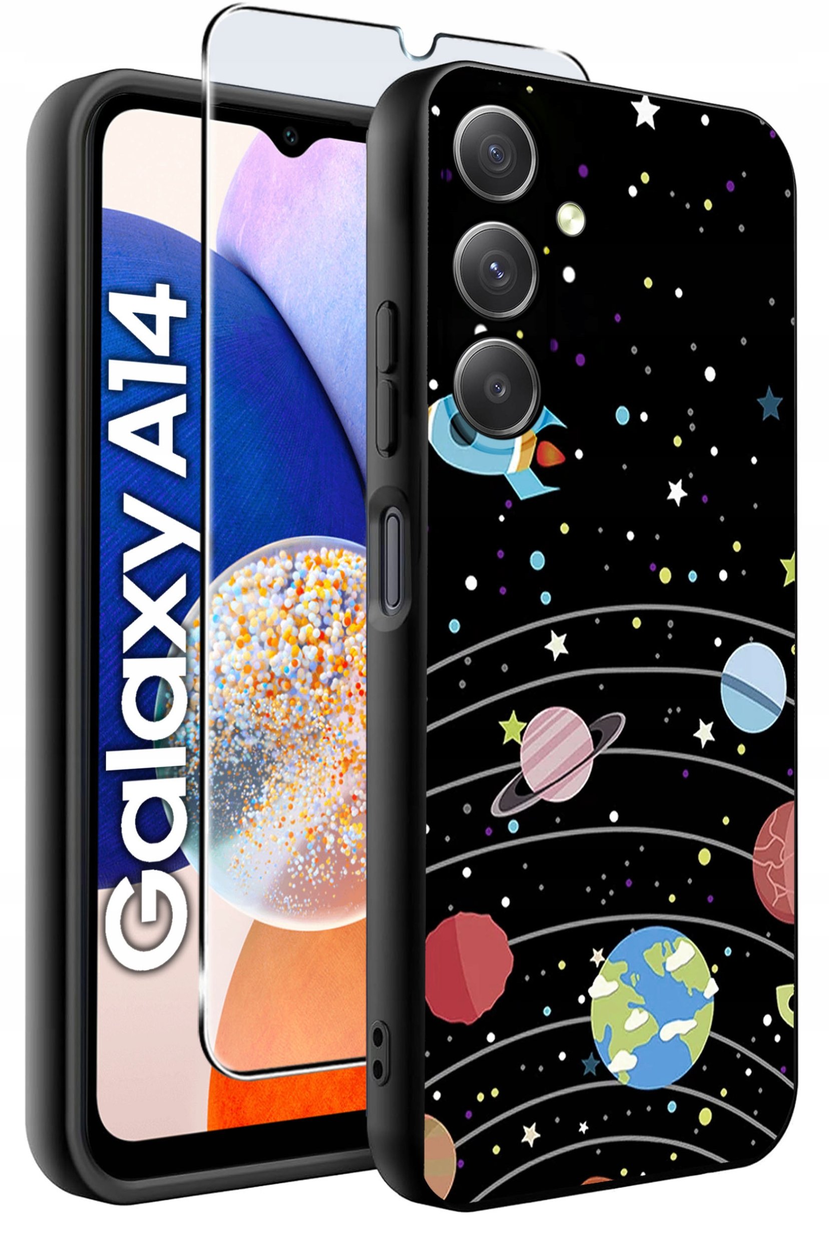 ETUI do Samsung A14 5G WZORY | SILIKONOWE MATT CASE + SZKŁO HARTOWANE 9H