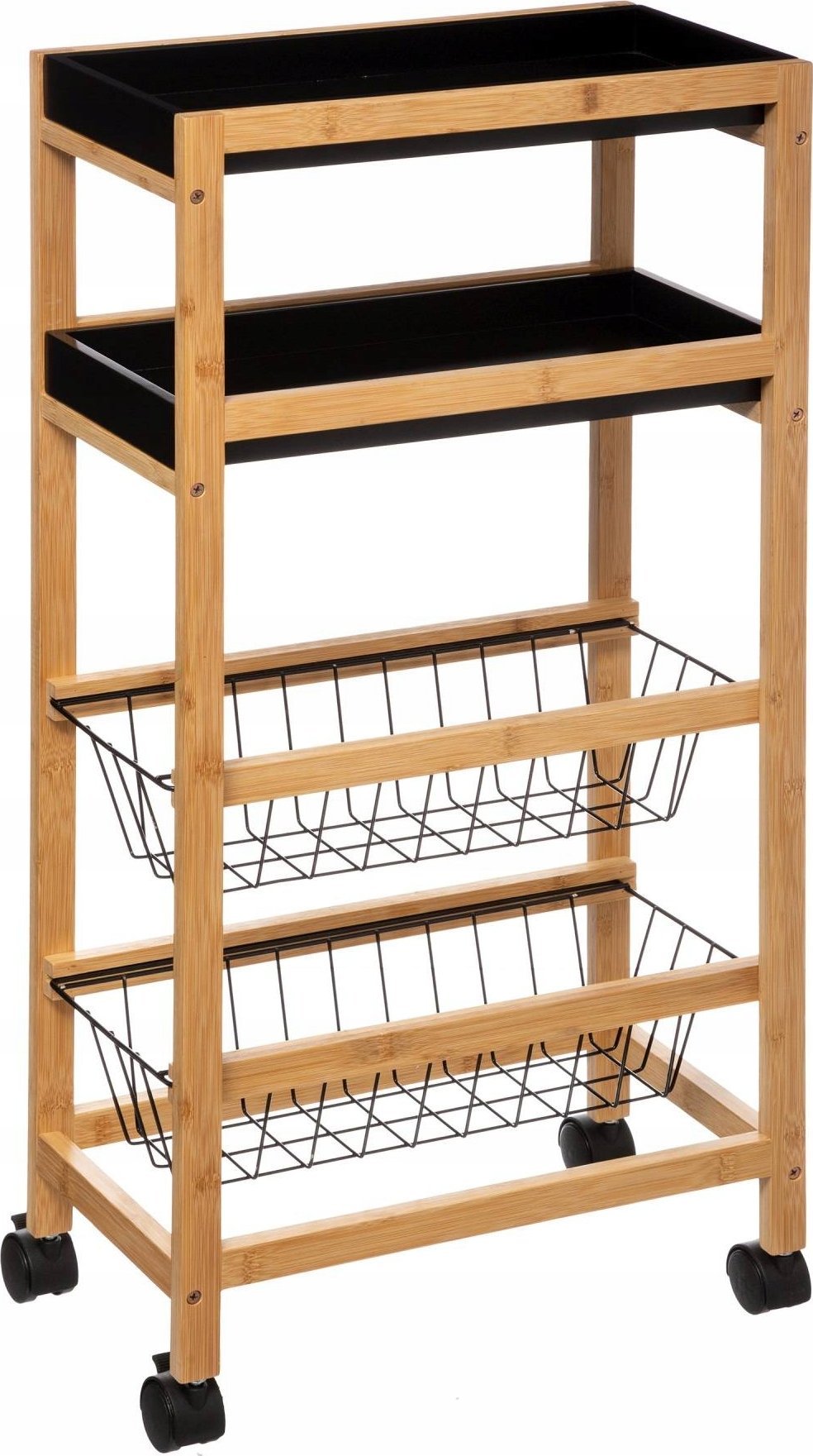 5five Wózek kuchenny z bambusa, 2 koszyki i wyjmowane tace