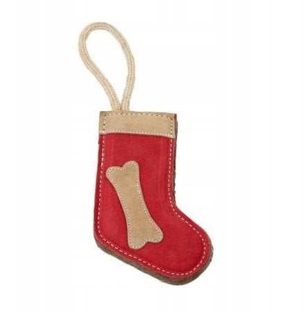 Barry King Zabawka dla psa, skórzana świąteczna skarpeta 19x9 cm + 13 cm lina